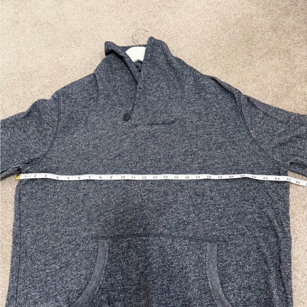 Express Shawl Collar Pullover Sweater | Blue Heather Cotton Blend - Picture 3 of 5